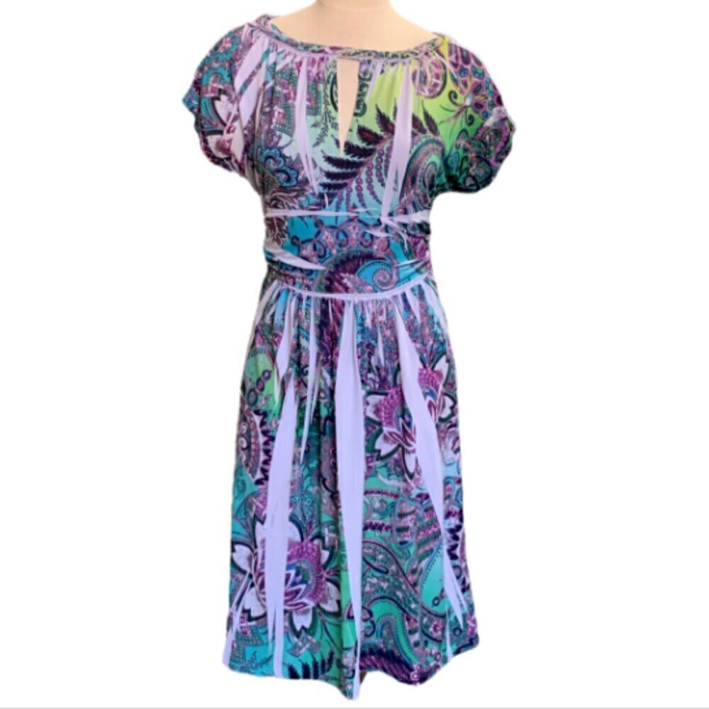 Believe USA Dress Colorful Sublimation Floral Botanical Print Sz M‎ #15H